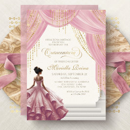 Elegant Rosa Dress Quinceanera Inbjudningar