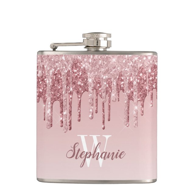 Elegant Rosa Droppande Falskt Glitter Monogram Fickplunta (Framsidan)