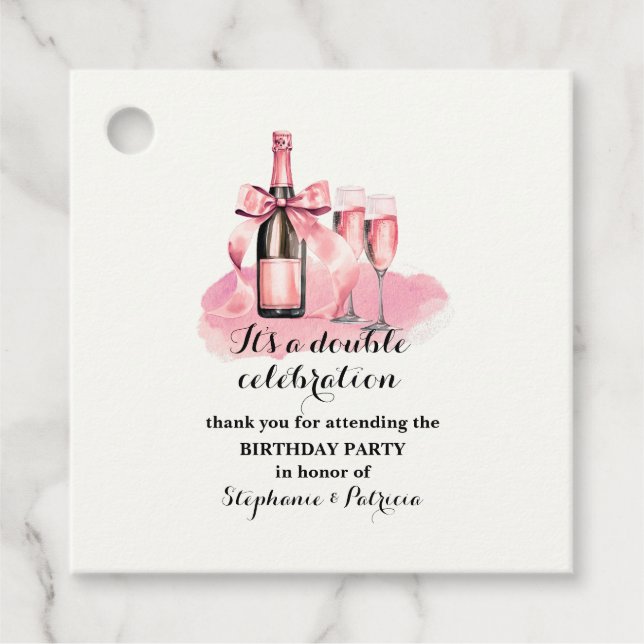 Elegant Rosa Dubbla Firande Gåvor Etiketter (Framsida)