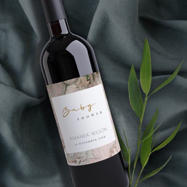 ELEGANT ROSA DUSKY RO GULD AGATE BABY SHOWER VINFLASKA ETIKETT (Skapare uppladdad)