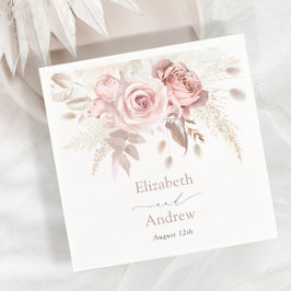 Elegant  Rosa Dusty Ro Blommigt Bröllop Pappersservett