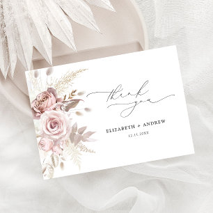 Elegant Rosa Dusty Ro Blommigt Bröllop Tack Kort