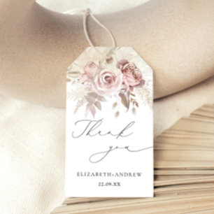 Elegant Rosa Dusty Ro Blommigt Tack Presentetikett