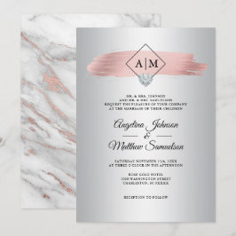 Elegant Rosa Dusty Ro Guld Marble Silver Bröllop Inbjudningar