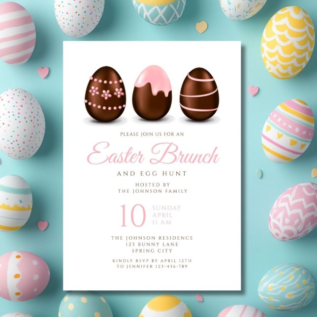 Elegant Rosa Egg Påsk Brunch Inbjudningar (Elegant Pink Egg Easter Brunch Invitation Card.)