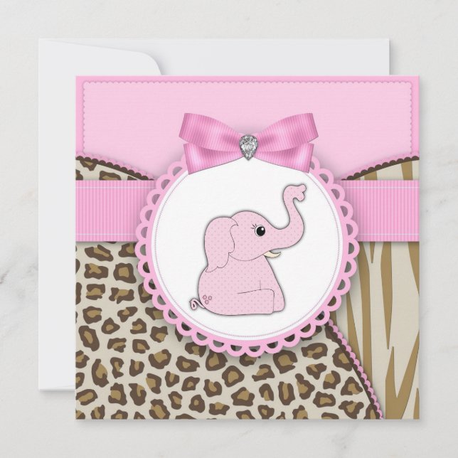 Elegant Rosa Elefant Baby Shower Inbjudningar (Framsida)