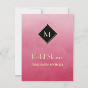 Elegant Rosa Enkel Guld Monogram Möhippa Inbjudningar