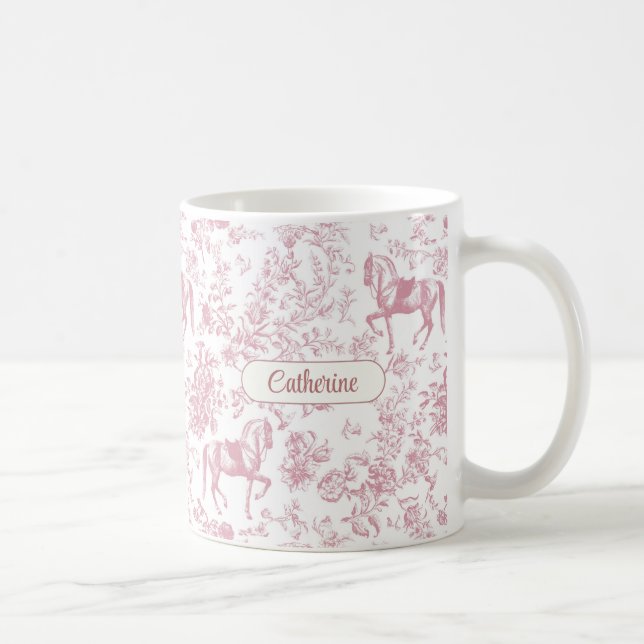 Elegant rosa equestrian blommig Toile-namn Kaffemugg (Höger)