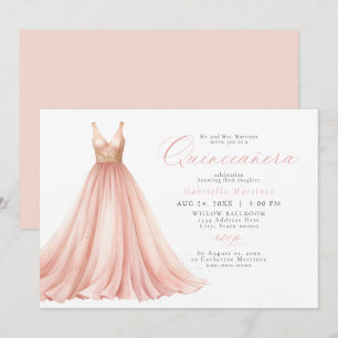 Elegant Rosa Etheral Dress Quinceanera Inbjudningar