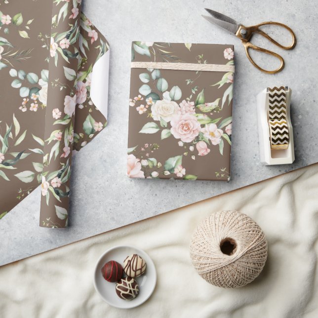 Elegant Rosa  Eucalyptus Brown Presentpapper (Hantverk)