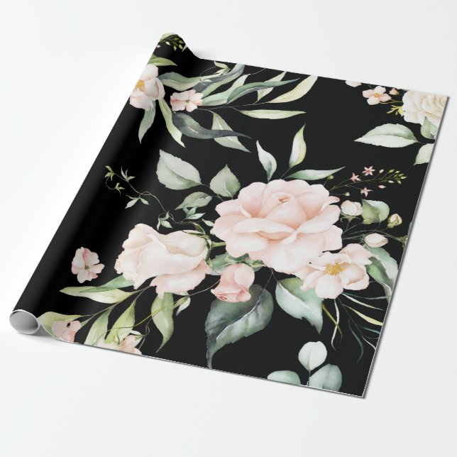 Elegant Rosa  Eucalyptus Greenery Black Presentpapper (Utrullad)