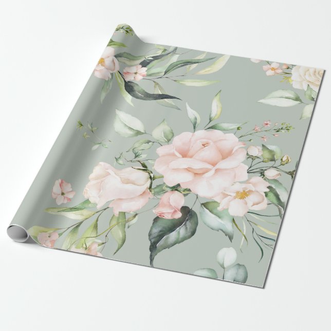 Elegant Rosa  Eucalyptus Grönt Presentpapper (Utrullad)