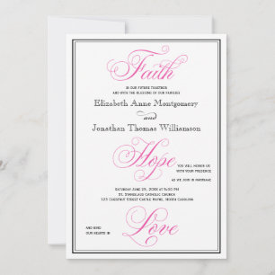 Elegant Rosa Faith Hope Kärlek bröllopsinbjudan Inbjudningar