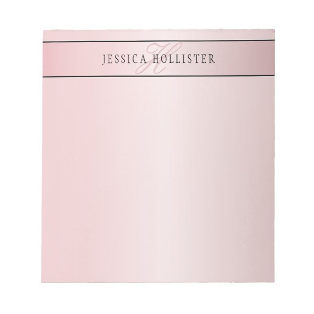 Elegant Rosa Fals Rosa Guld | Namn & Initialer Anteckningsblock (Framsida)