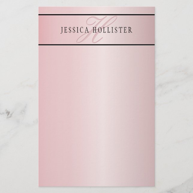 Elegant Rosa Fals Rosa Guld | Namn & Initialer Brevpapper (Framsida)