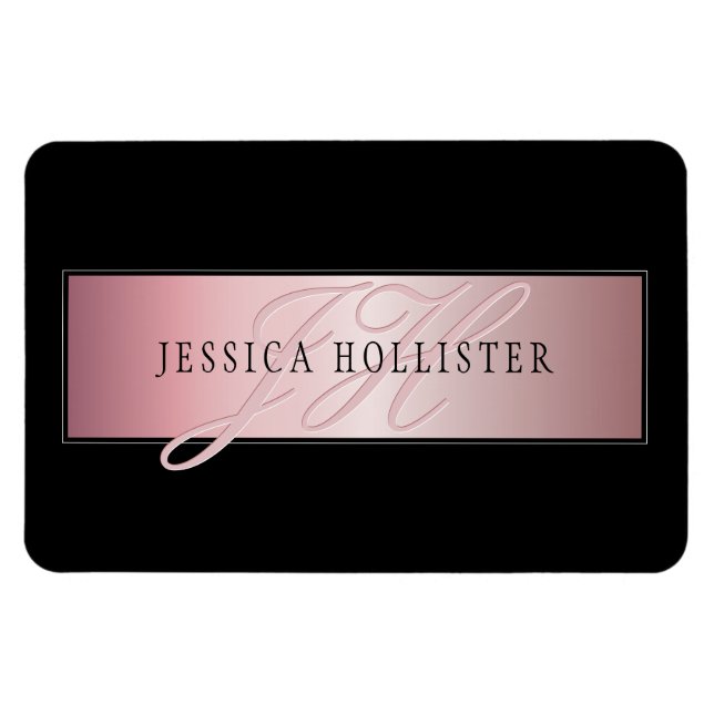 Elegant Rosa Fals Rosa Guld | Namn & Initialer Magnet (Horisontell)