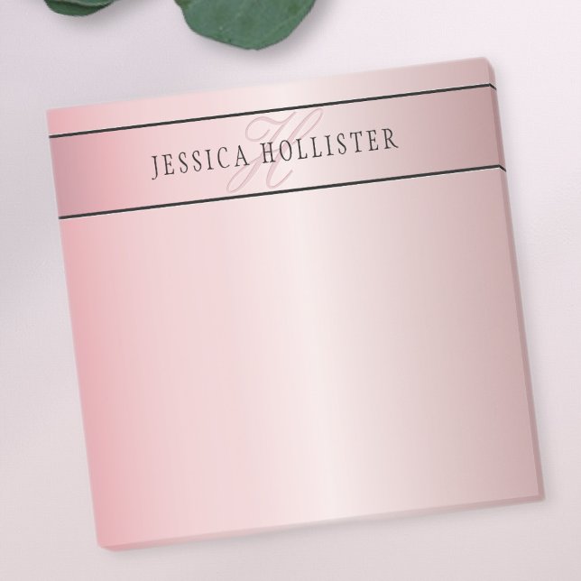 Elegant Rosa Fals Rosa Guld | Namn & Initialer Post-it Block (Skapare uppladdad)