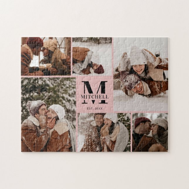 Elegant  Rosa Family 6 Fotokollage Keepsak Pussel (Horisontell)