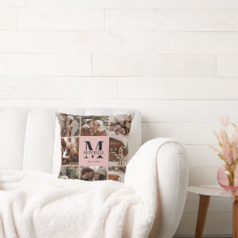 Elegant  Rosa Family Photo Collage Monogram Kudde