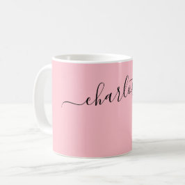 Elegant Rosa Färg Modernt Namn Personligt Kaffemugg
