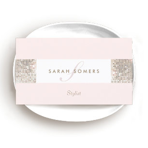 Elegant Rosa Faux Silver Sequin Monogram Beauty Bu Visitkort