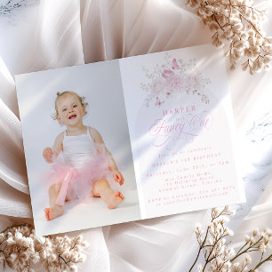 Elegant Rosa Finurlig En Foto 1-års födelsedagsf Inbjudningar