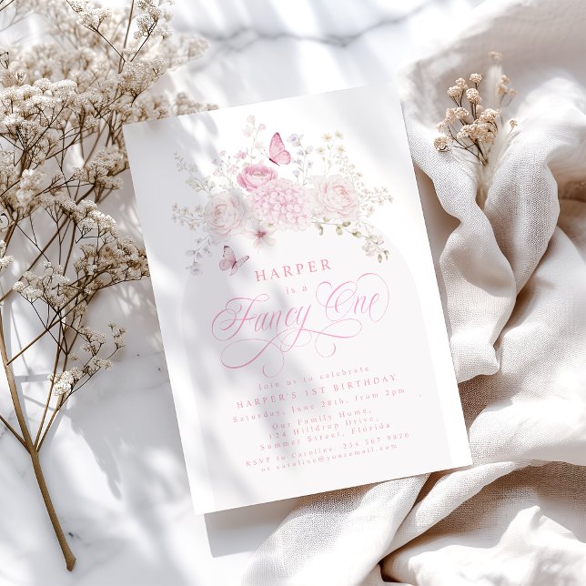 Elegant Rosa Finurlig Ettårs Födelsedagsfest Inbjudningar (Skapare uppladdad)
