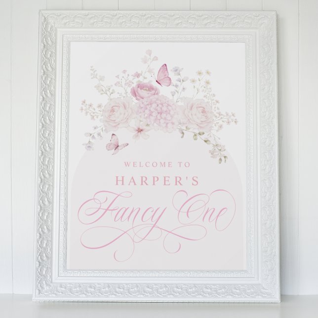 Elegant Rosa Finurlig Ettårs Födelsedagsfest Poster (Skapare uppladdad)