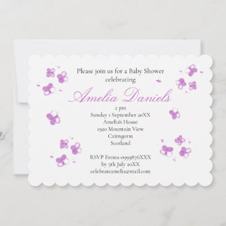 Elegant rosa fjäril Babyshower Inbjudningar