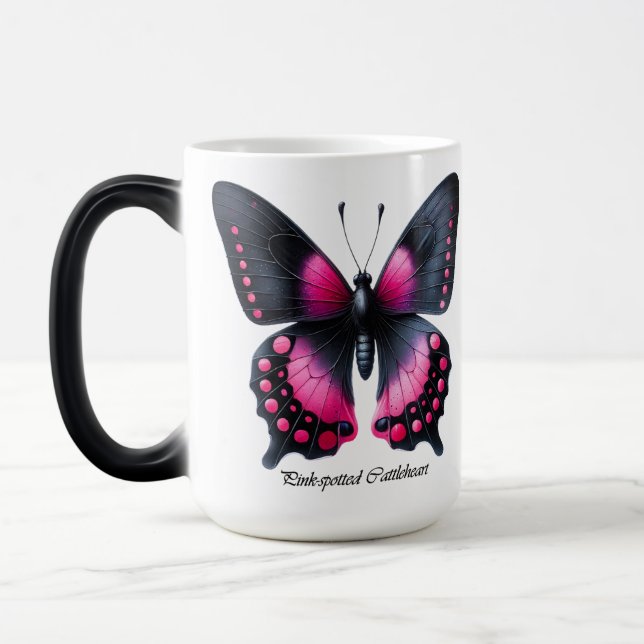 Elegant rosa fläckig fjärilssjal  magisk mugg (Vänster)