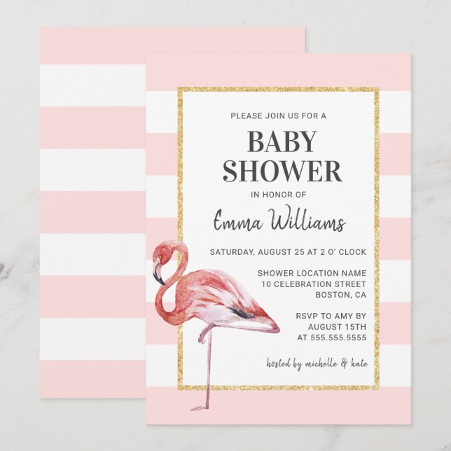 Elegant Rosa Flamingo Baby Shower-inbjudningar Inbjudningar (Fram/baksida)