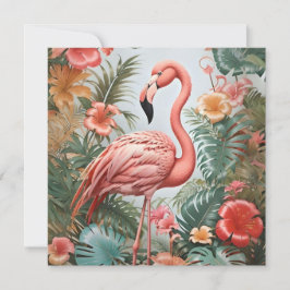 Elegant Rosa Flamingo Bird and Tropical Flowers