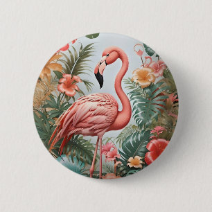 Elegant Rosa Flamingo Bird and Tropical Flowers Knapp