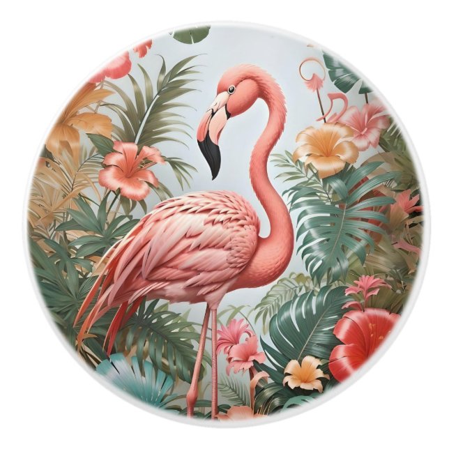 Elegant Rosa Flamingo Bird and Tropical Flowers Knopp (Framsidan)