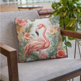 Elegant Rosa Flamingo Bird and Tropical Flowers Kudde