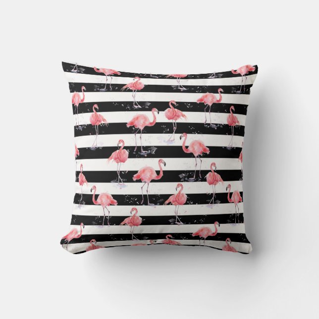 Elegant Rosa Flamingo Black rand mönster Kudde (Framsida)