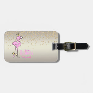 Elegant Rosa Flamingo - Blank Glänsande Konfetti-D Bagagebricka