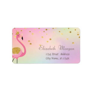 Elegant Rosa Flamingo Confetti Holografi Adressetikett