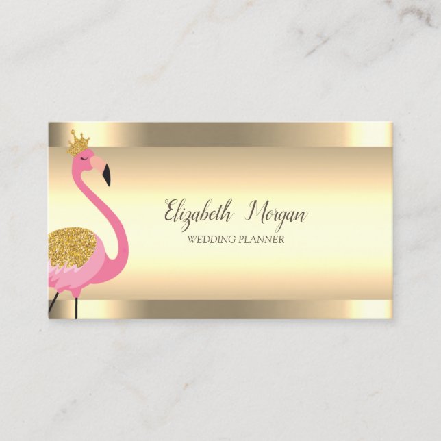 Elegant Rosa Flamingo Guld Ränder Visitkort (Framsida)