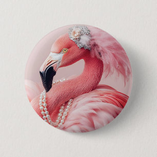 Elegant Rosa Flamingo med pärlor och fjädrar Knapp