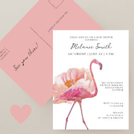 Elegant Rosa Flamingo Minimalistisk Bebis-fest Vykort