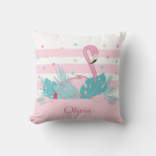 Elegant Rosa Flamingo och Tropiskt Löv Kudde