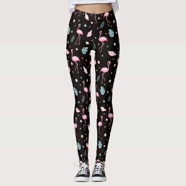 Elegant Rosa Flamingo Pattern Leggings (Framsida)