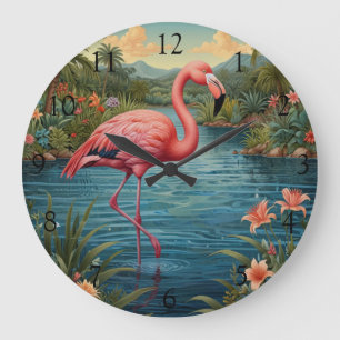 Elegant Rosa flamingo retro boho Stor Klocka