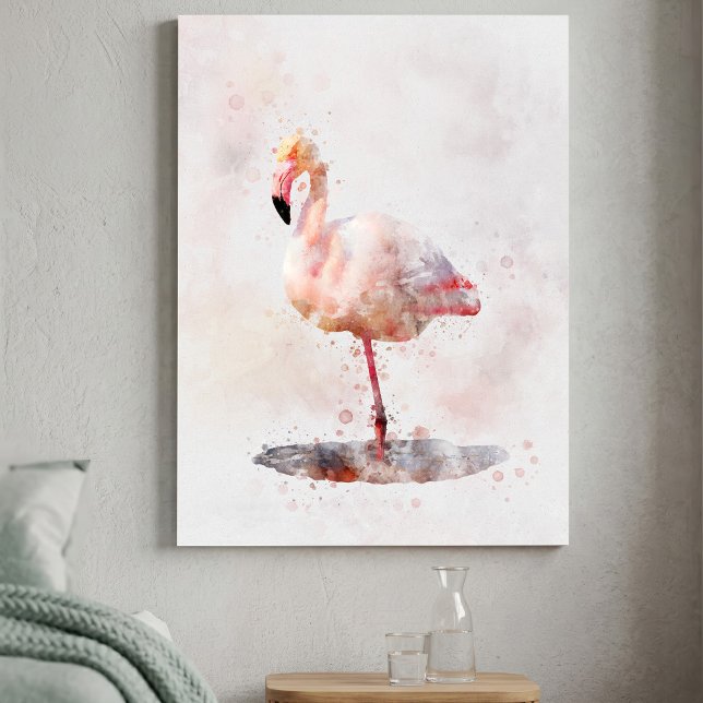 Elegant rosa flamingo stående i akvarell canvastryck (Elegant Pink Flamingo standing in Watercolor. Canvas Print)
