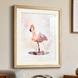 Elegant rosa flamingo stående i akvarell fototryck