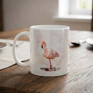 Elegant rosa flamingo stående i akvarell kaffemugg