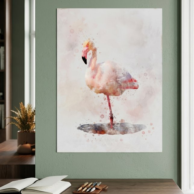 Elegant rosa flamingo stående i akvarell poster (Elegant Pink Flamingo standing in Watercolor. Poster)