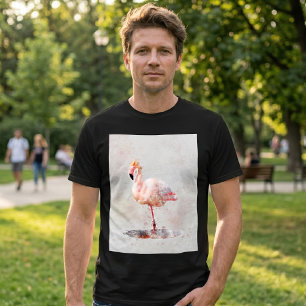 Elegant rosa flamingo stående i akvarell t shirt