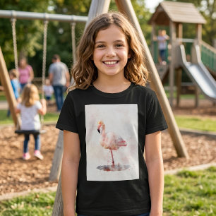 Elegant rosa flamingo stående i akvarell t shirt